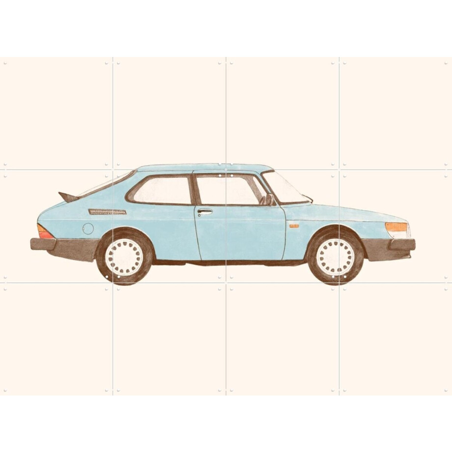 IXXI Vintage Blue Car, Florent Bodart - 80 x 60 cm - Gratis ophangtool - Grote wanddecoratie en posters - Vintage, Retro, Grafisch Ontwerp afbeelding 1