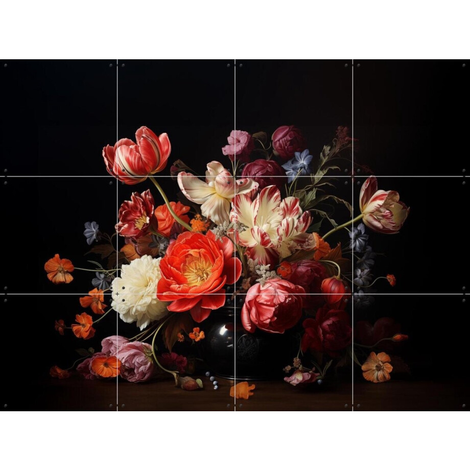 IXXI Bloemstuk op Vaas, Margriet Hulsker - 80 x 60 cm - Gratis ophangtool - Grote wanddecoratie en posters - Klassiek, Woonkamer, Eetkamer, Wilde afbeelding 1