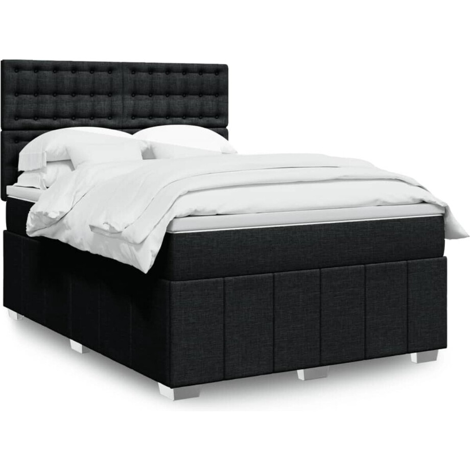 vidaXL - Boxspring - met - matras - stof - zwart - 140x190 - cm afbeelding 1