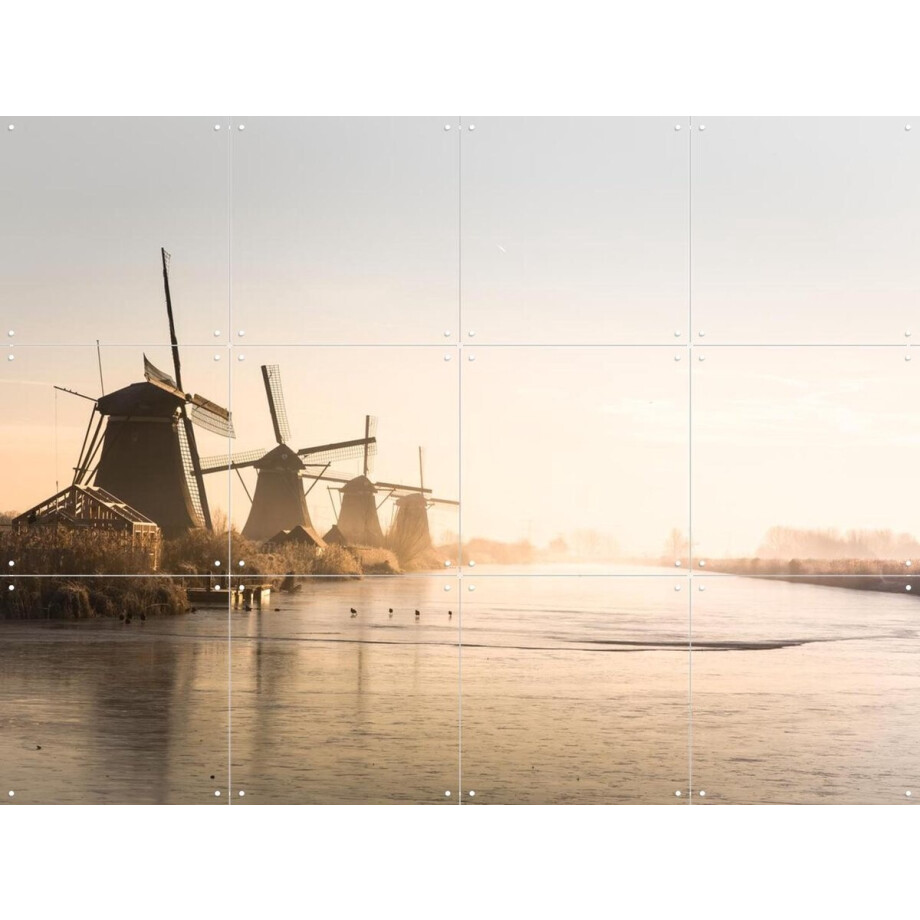 IXXI Dutch Morning at Kinderdijk, Claire Droppert - 80 x 60 cm - Gratis ophangtool - Grote wanddecoratie en posters - Realisme, Naturalisme afbeelding 1