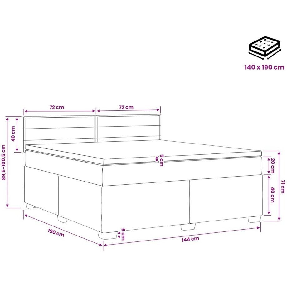 vidaXL - Boxspringbed - met - matras - Donkerbruin - 140 - x - 190 - cm - Stof afbeelding 1