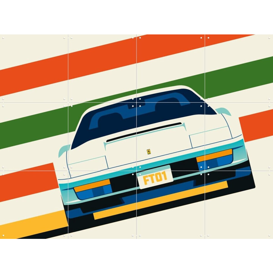 IXXI Angeled White Sports Car Front with Stripes, Bo Lundberg - 80 x 60 cm - Grote wanddecoratie en posters - Vintage, Geometrische Kunst, Pop art afbeelding 1