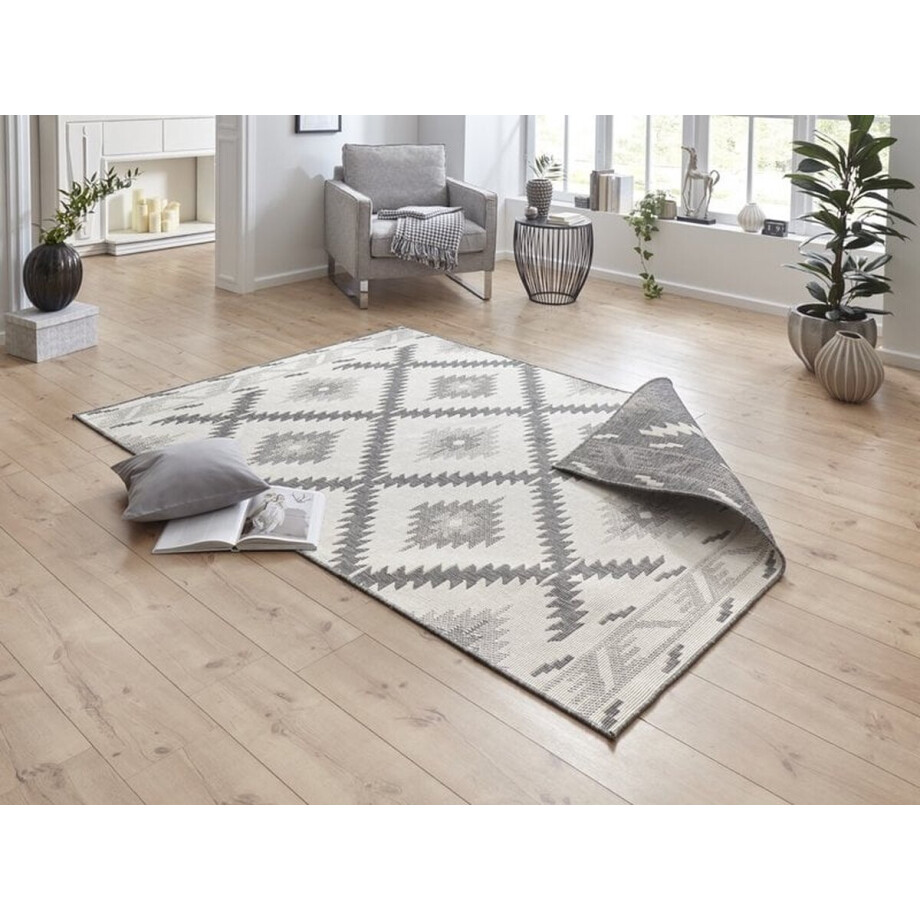 Flycarpets Omkeerbaar Vloerkleed - Binnen & Buitenkleed Malibu- Grijs / Creme - 200x290 cm Flycarpets Omkeerbaar Vloerkleed - Binnen & Buitenkleed Malibu- Grijs / Creme - 200x290 cm afbeelding 1