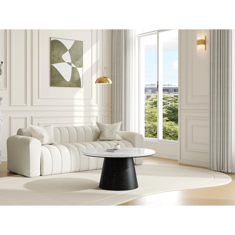 Salontafel Marmer Rond 80x42 cm – Zwart Marmeren Blad met Eiken Fineer Poot – Luxe Woonkamer Tafel – ABKANTOOR Salontafel Marmer Rond 80x42 cm – Zwart Marmeren Blad met Eiken Fineer Poot – Luxe Woonkamer Tafel – ABKANTOOR afbeelding 1