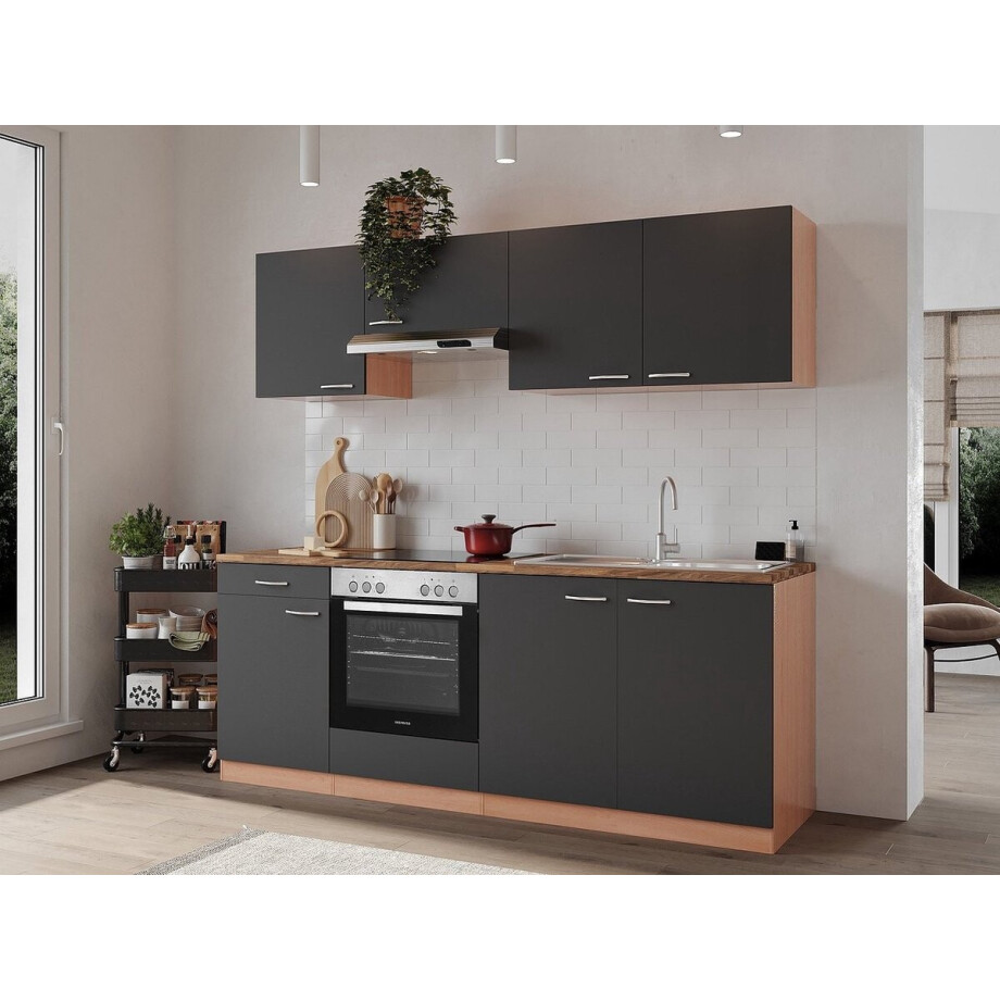 Goedkope keuken 210 cm - complete keuken met apparatuur Gerda - Beuken/Grijs - keramische kookplaat - afzuigkap - oven - spoelbak Goedkope keuken 210 cm - complete keuken met apparatuur Gerda - Beuken/Grijs - keramische kookplaat - afzuigkap - oven - spoelbak afbeelding 1