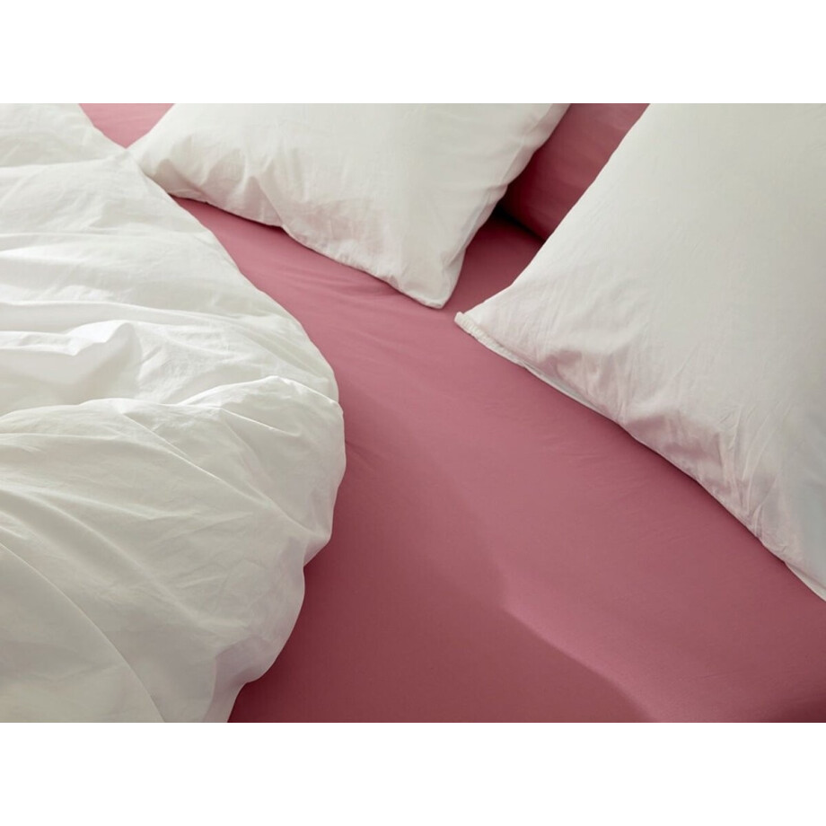 Yumeko hoeslaken percal katoen framboosroze 140x200x30 - Bio, eco & fairtrade Yumeko hoeslaken percal katoen framboosroze 140x200x30 - Bio, eco & fairtrade afbeelding 1
