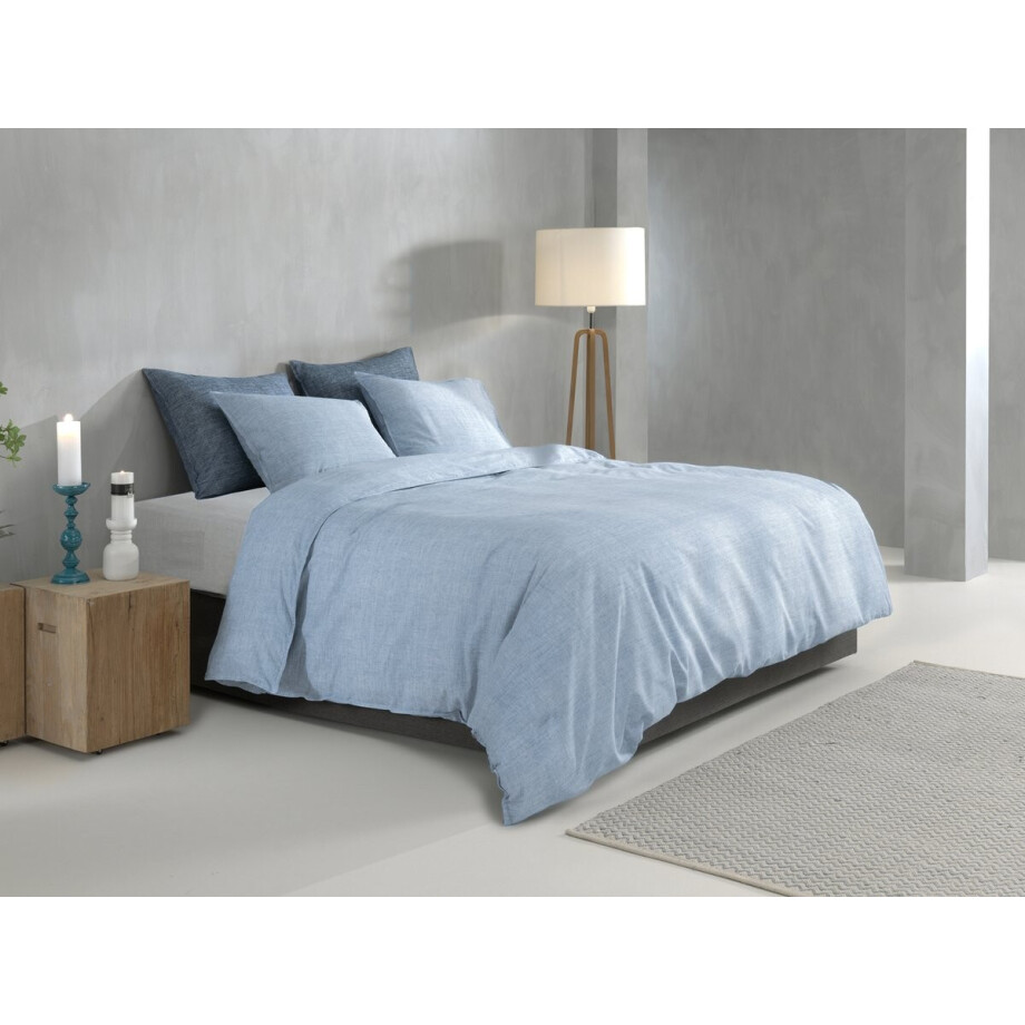 Zohome Dekbedovertrek Lino - Sky Blue - Dekbedovertrek 140x200/220cm - 100% Katoen - Linnen Look - Eenpersoons afbeelding 1