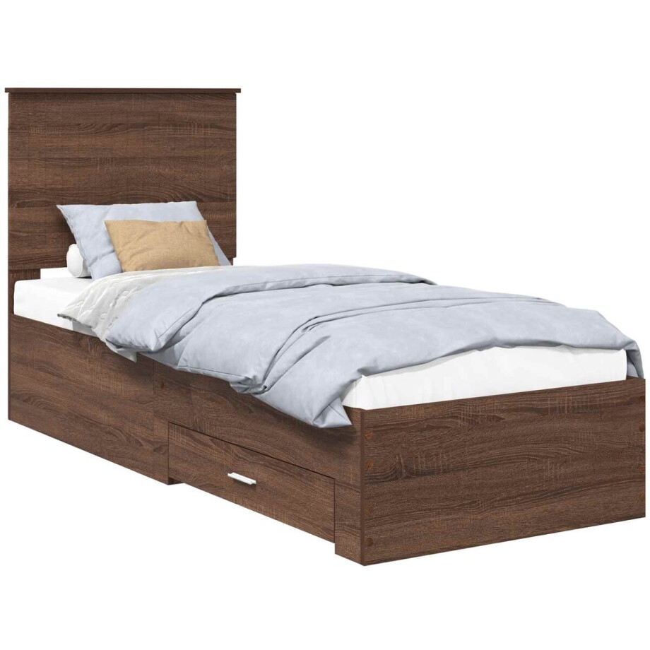 vidaXL - Bedframe - met - lade - Bruine - Eik - en - Zilver - 70 - x - 190 - cm - Bewerkt - hout afbeelding 1