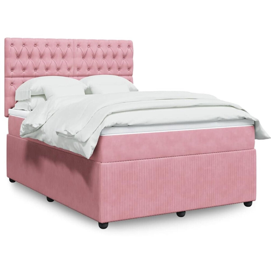 vidaXL - Boxspring - met - matras - fluweel - roze - 160x200 - cm afbeelding 1