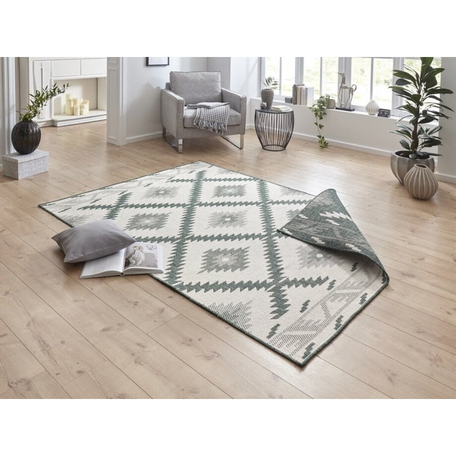 Flycarpets Omkeerbaar Vloerkleed - Binnen & Buitenkleed Malibu- Groen / Creme - 120x170 cm afbeelding 1