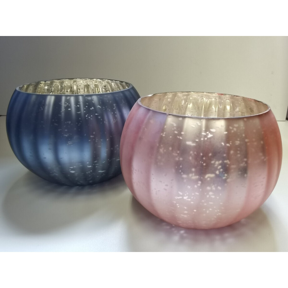 Windlichten - 2 set - Glas - Ø 18 x 13cm - Roze - Blauw - Riverdale afbeelding 1
