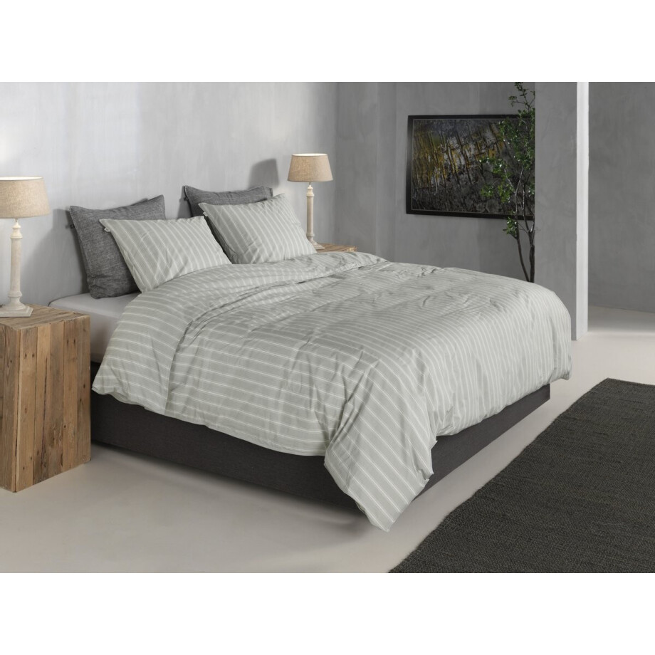 Zohome Dekbedovertrek Righe di Percalle - Deken - Dekbed - Grijs - 100% Katoen-Perkal - Strepen - 200x220 + 2 slopen 60/70 cm afbeelding 1