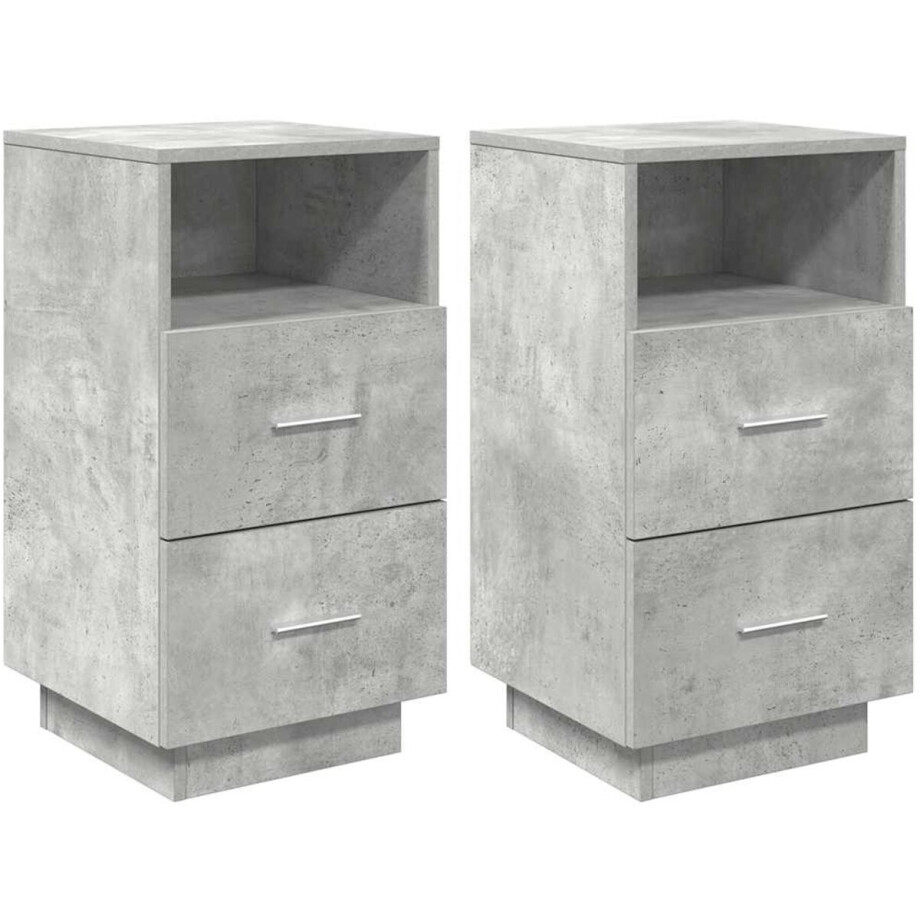 vidaXL - Nachtkastjes - 2 - st - met - 2 - lades - 36x36x68 - cm - betongrijs afbeelding 1