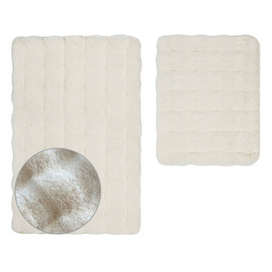 Luxe Antislip Badmatset Aruba 3D Zacht Pluche Ecru 2 Stuks Luxe Antislip Badmatset Aruba 3D Zacht Pluche Ecru 2 Stuks afbeelding 1