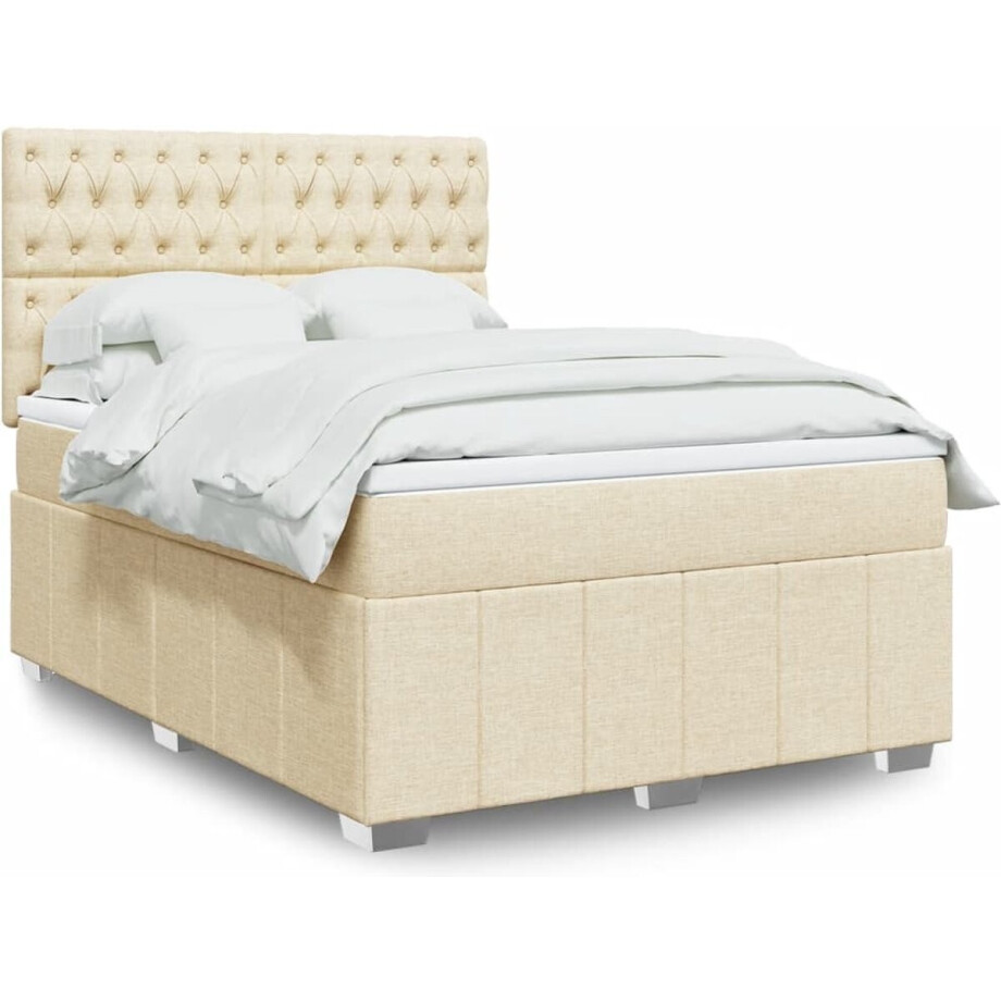vidaXL - Boxspring - met - matras - stof - crèmekleurig - 140x190 - cm afbeelding 1