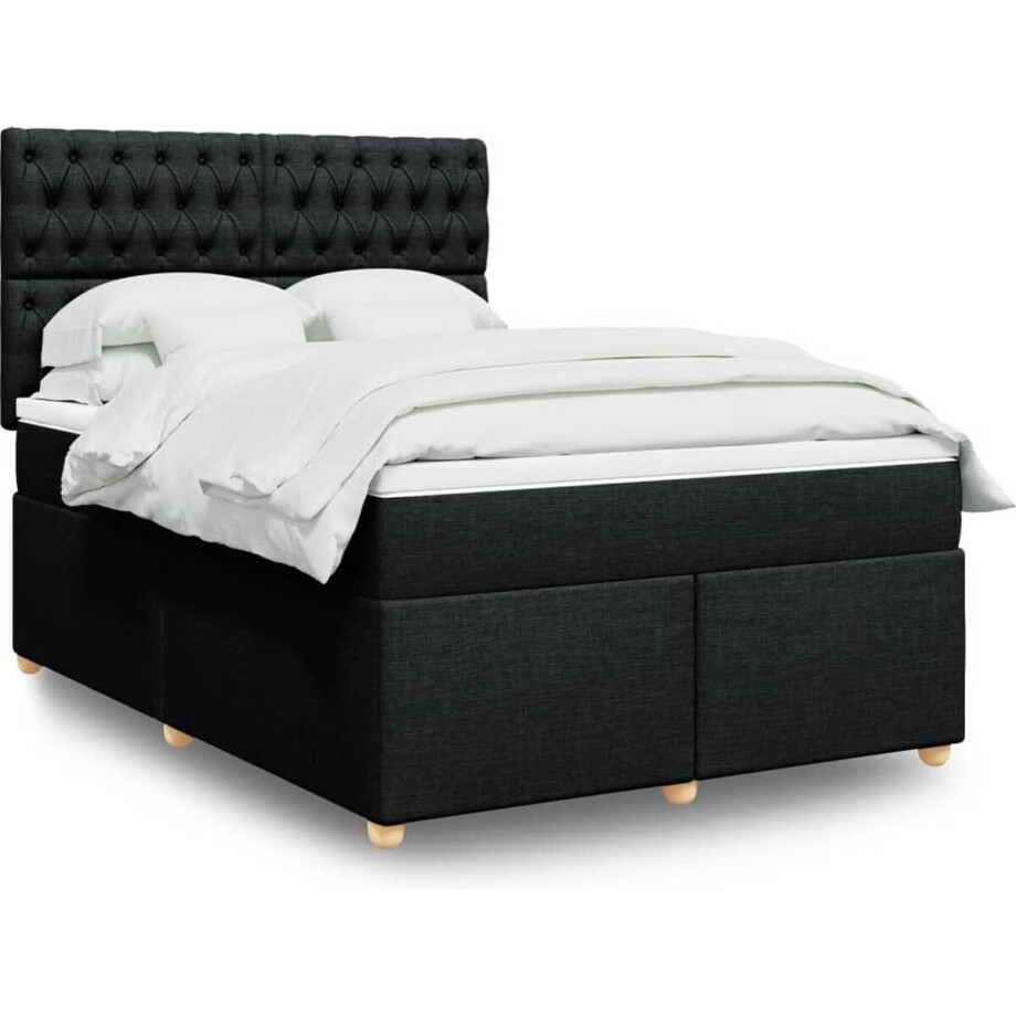 vidaXL - Boxspring - met - matras - stof - zwart - 140x200 - cm afbeelding 1