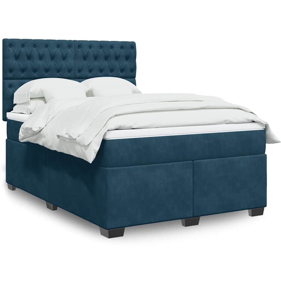 vidaXL - Boxspring - met - matras - fluweel - blauw - 140x190 - cm vidaXL - Boxspring - met - matras - fluweel - blauw - 140x190 - cm afbeelding 1
