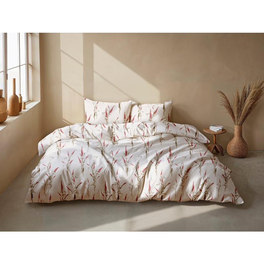 Zohome Elodie Dekbedovertrek - Naturel - Tweepersoons - Dekbedhoes van 100% Katoen-Flanel - Bloemen - 200x220 + 2 slopen 60/70 cm afbeelding 1