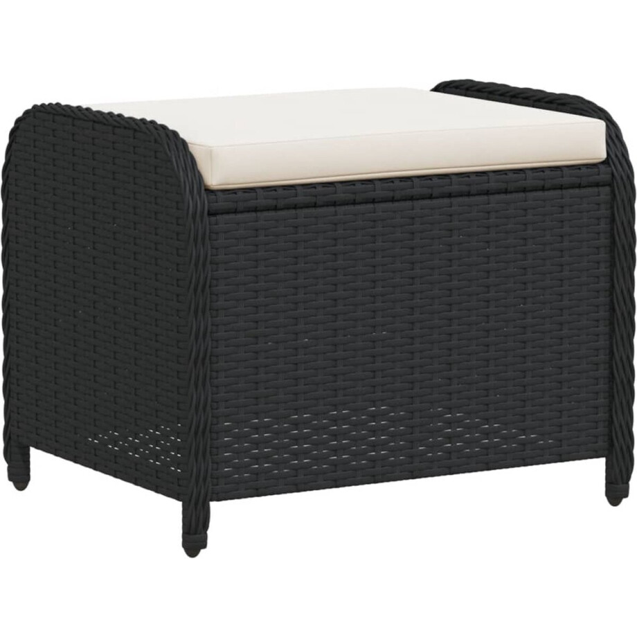 vidaXL - Tuinkruk - met - kussen - 58x46x46 - cm - poly - rattan - zwart afbeelding 1