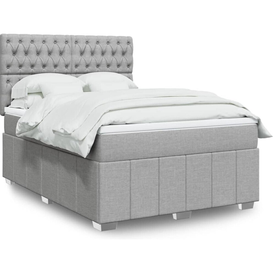 vidaXL - Boxspring - met - matras - stof - lichtgrijs - 140x200 - cm vidaXL - Boxspring - met - matras - stof - lichtgrijs - 140x200 - cm afbeelding 1
