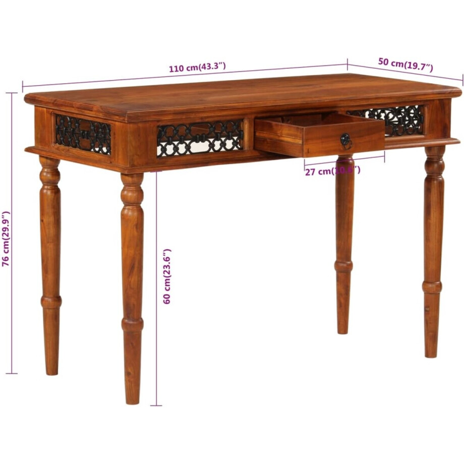 vidaXL - Bureau - met - lade - 110x50x76 - cm - massief - acaciahout afbeelding 1