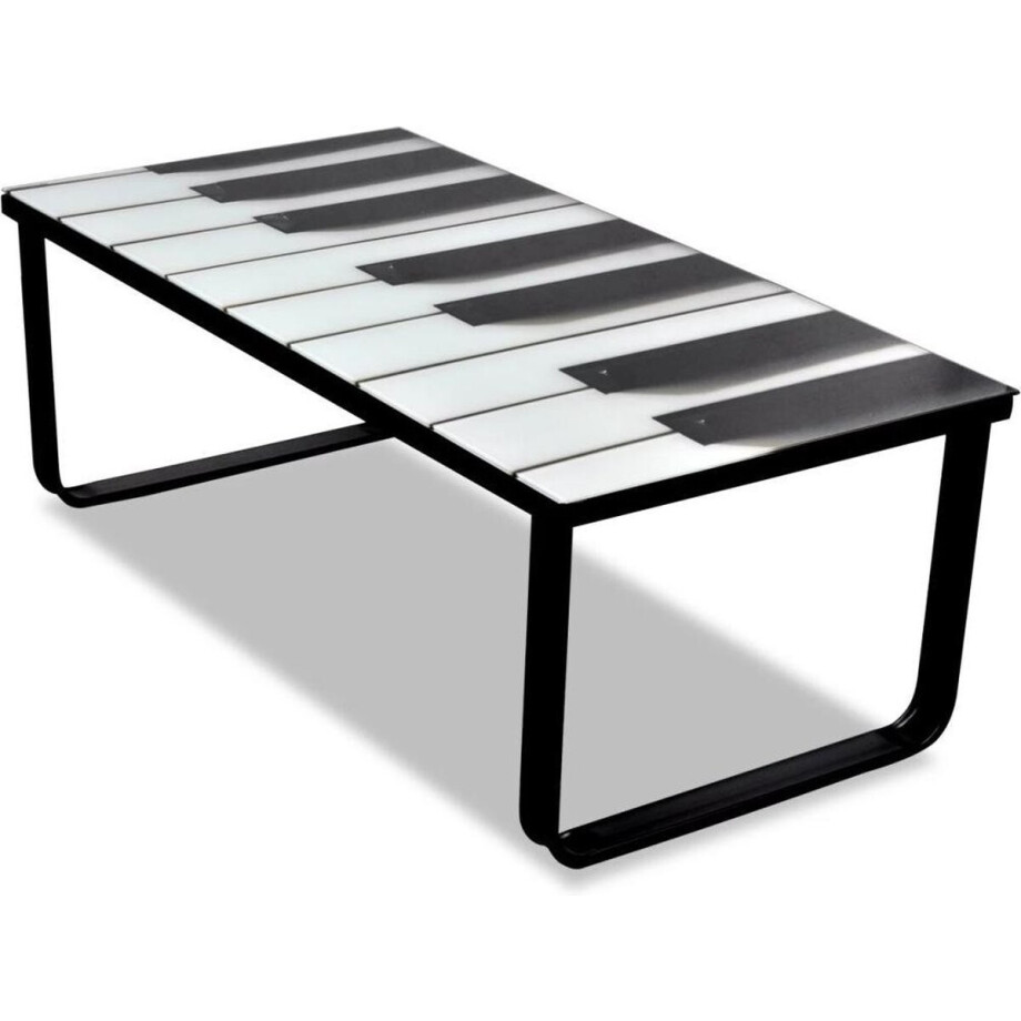 vidaXL - Salontafel - met - piano-print - glazen - tafelblad vidaXL - Salontafel - met - piano-print - glazen - tafelblad afbeelding 1