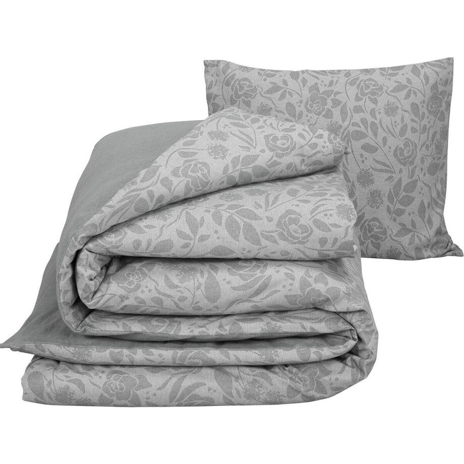 De Witte Lietaer Dekbedovertrek Lea Natural Grey - Eenpersoons - 140 x 200/220 cm - Flanel afbeelding 1