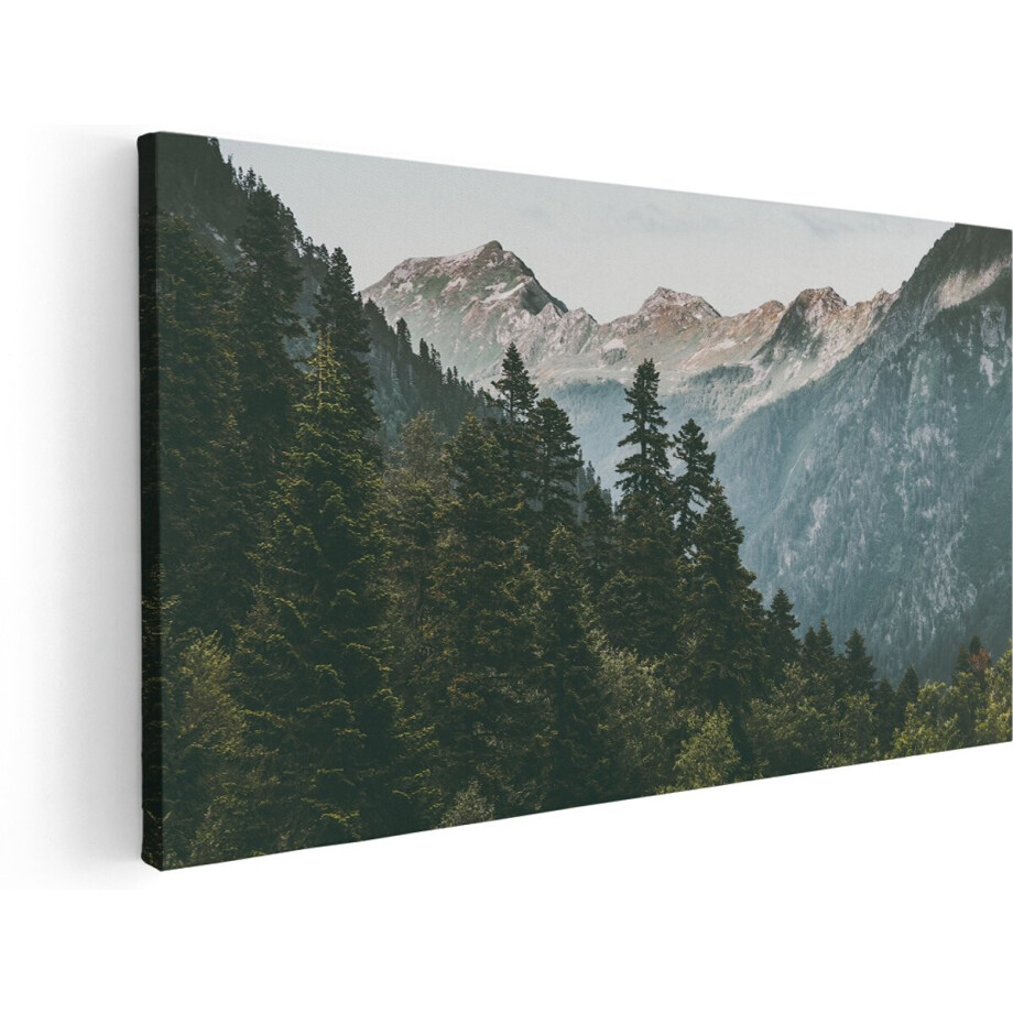 Artaza Canvas Schilderij Bos Met Bomen In De Bergen - 160x80 cm - Groot - Wanddecoratie Woonkamer - Schilderijen - Muurdecoratie afbeelding 1