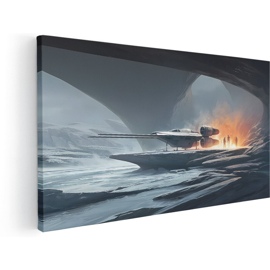 Artaza Canvas Schilderij Ruimteschip Star Wars - 180x90 cm - Groot - Wanddecoratie Sci-Fi Landschap - Muurdecoratie Grot - Kamer Accessoires Ijs afbeelding 1