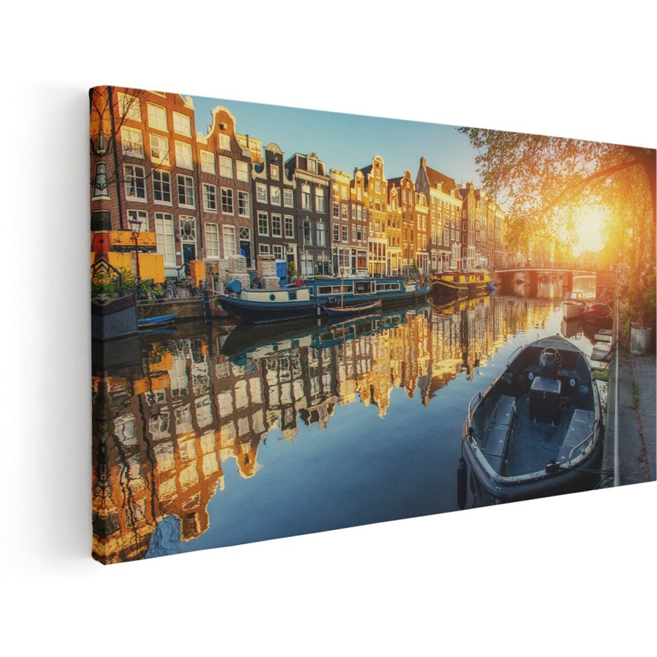 Artaza Canvas Schilderij Amsterdamse Gracht Bij Zonsondergang - 180x90 cm - Groot - Wanddecoratie Woonkamer - Schilderijen - Muurdecoratie Artaza Canvas Schilderij Amsterdamse Gracht Bij Zonsondergang - 180x90 cm - Groot - Wanddecoratie Woonkamer - Schilderijen - Muurdecoratie afbeelding 1