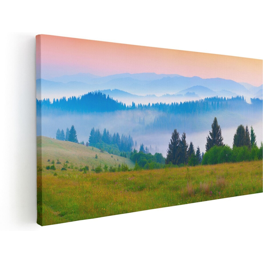 Artaza Canvas Schilderij Mistige Heuvel Landschap Met Bossen - 160x80 cm - Groot - Wanddecoratie Woonkamer - Schilderijen - Muurdecoratie Artaza Canvas Schilderij Mistige Heuvel Landschap Met Bossen - 160x80 cm - Groot - Wanddecoratie Woonkamer - Schilderijen - Muurdecoratie afbeelding 1