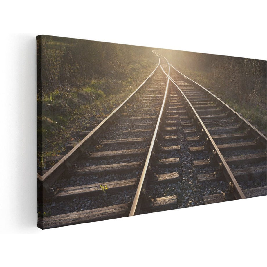 Artaza Canvas Schilderij Twee Kruisende Rails Spoorwegen - 180x90 cm - Groot - Wanddecoratie Woonkamer - Schilderijen - Muurdecoratie afbeelding 1