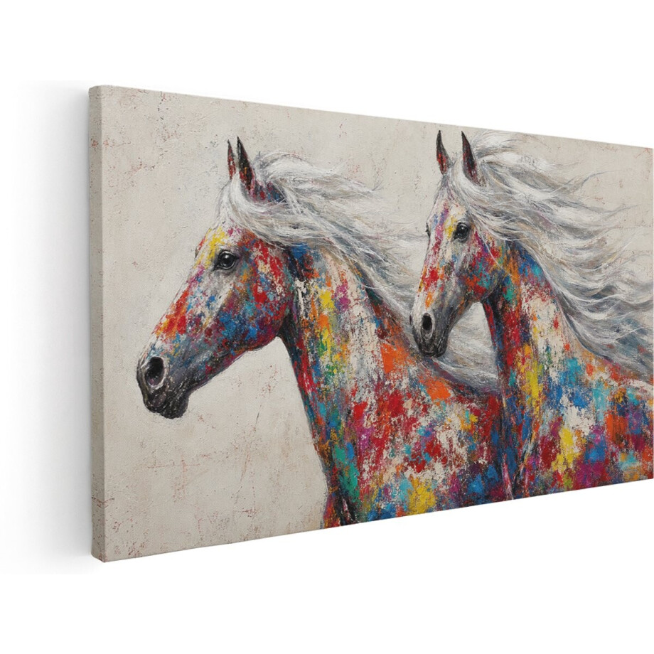 Artaza Canvas Schilderij Graffiti Paarden - Kunst Aan De Muur - 100x50 cm - Wanddecoratie Woonkamer - Schilderijen - Muurdecoratie afbeelding 1