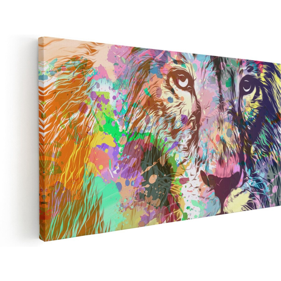 Artaza Canvas Schilderij Gekleurde Leeuw - Abstract - 140x70 cm - Groot - Wanddecoratie Woonkamer - Schilderijen - Muurdecoratie afbeelding 1