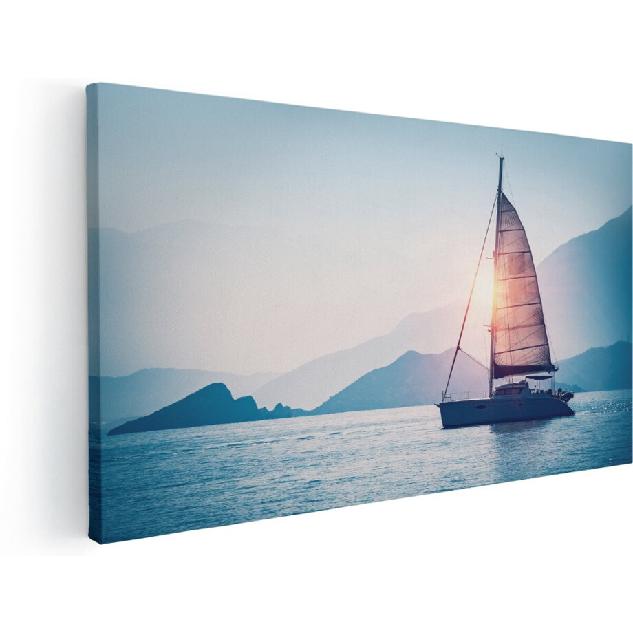Artaza Canvas Schilderij Zeilboot bij Zonsondergang - 180x90 cm - Groot - Wanddecoratie Woonkamer - Schilderijen - Muurdecoratie afbeelding 1
