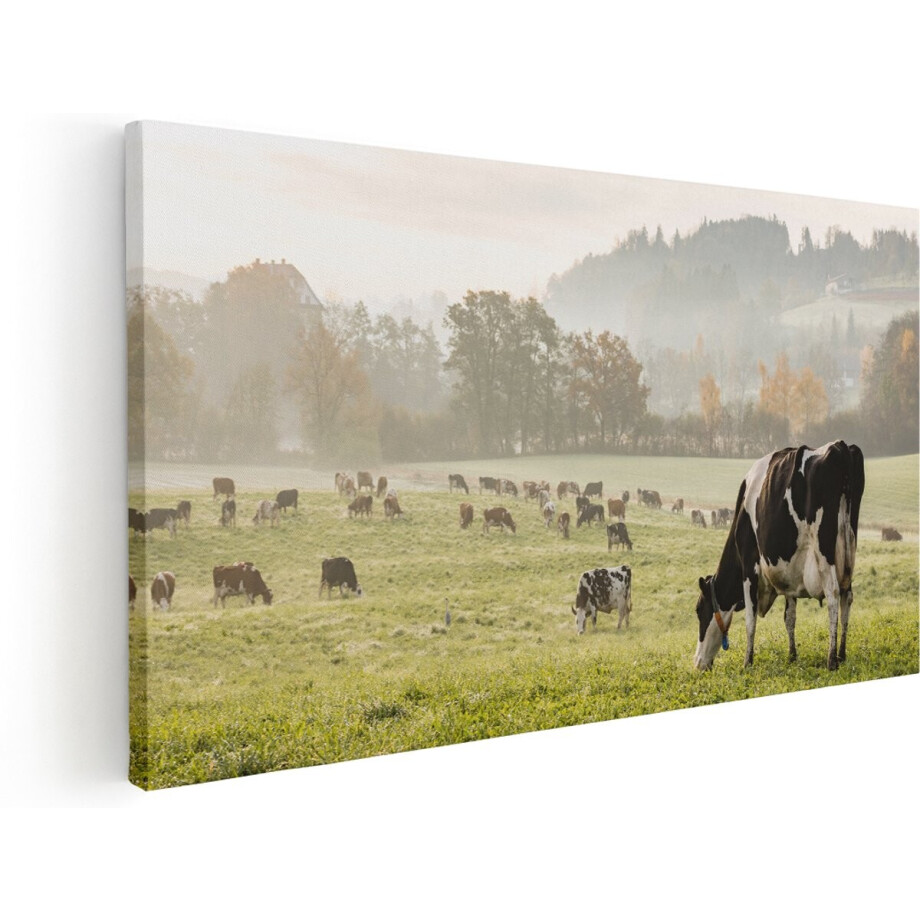 Artaza Canvas Schilderij Zwart Witte Koeien In De Wei - 180x90 cm - Groot - Wanddecoratie Woonkamer - Schilderijen - Muurdecoratie Artaza Canvas Schilderij Zwart Witte Koeien In De Wei - 180x90 cm - Groot - Wanddecoratie Woonkamer - Schilderijen - Muurdecoratie afbeelding 1
