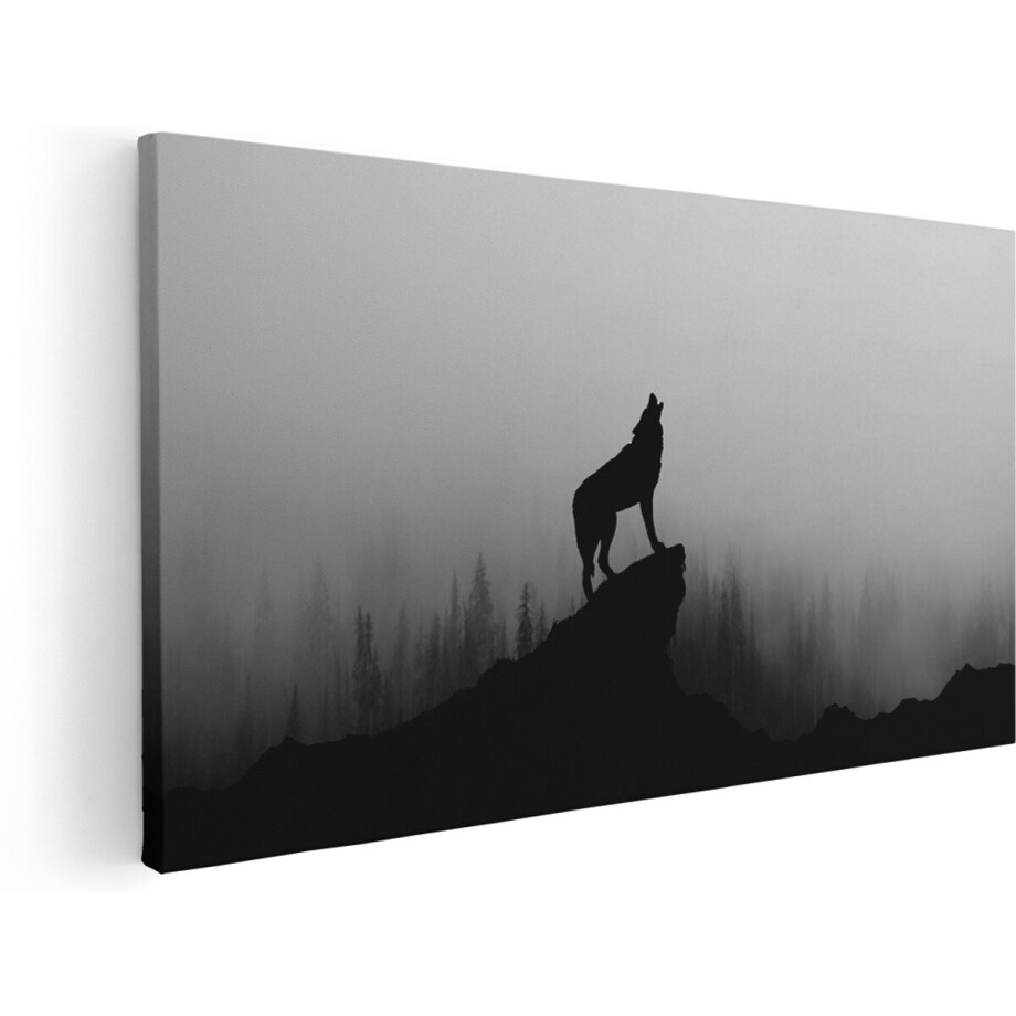 Artaza Canvas Schilderij Silhouet Van Een Huilende Wolf - Abstract - 140x70 cm - Groot - Wanddecoratie Woonkamer - Schilderijen - Muurdecoratie afbeelding 1