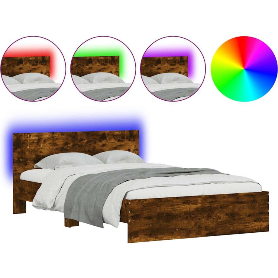 vidaXL - Bedframe - met - hoofdeinde - en - LED - gerookt - eikenkleurig - 140x200 - cm vidaXL - Bedframe - met - hoofdeinde - en - LED - gerookt - eikenkleurig - 140x200 - cm afbeelding 1