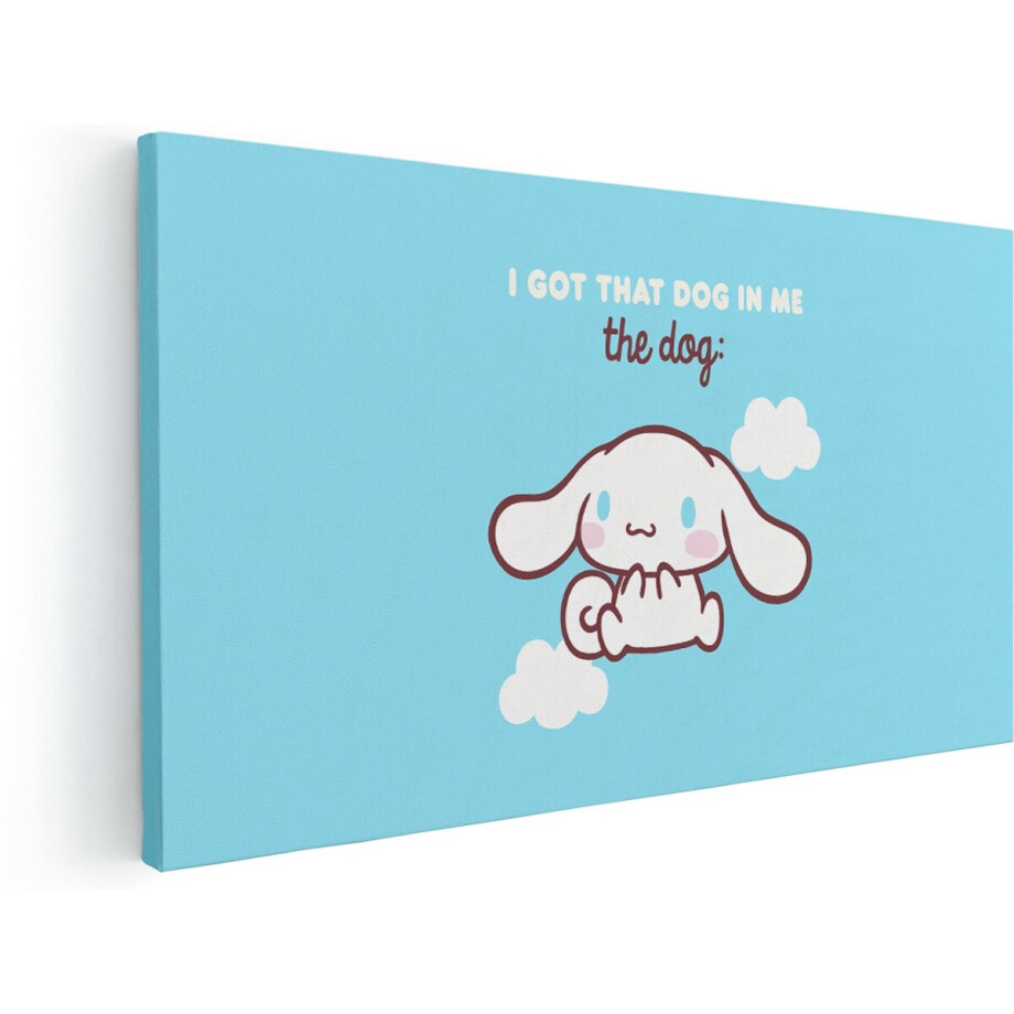 Artaza Canvas Schilderij Hond - 180x90 cm - Groot - Wanddecoratie Kinderkamer Sanrio - Muurdecoratie Cinnamoroll - Schilderij Met Tekst - Blauw afbeelding 1