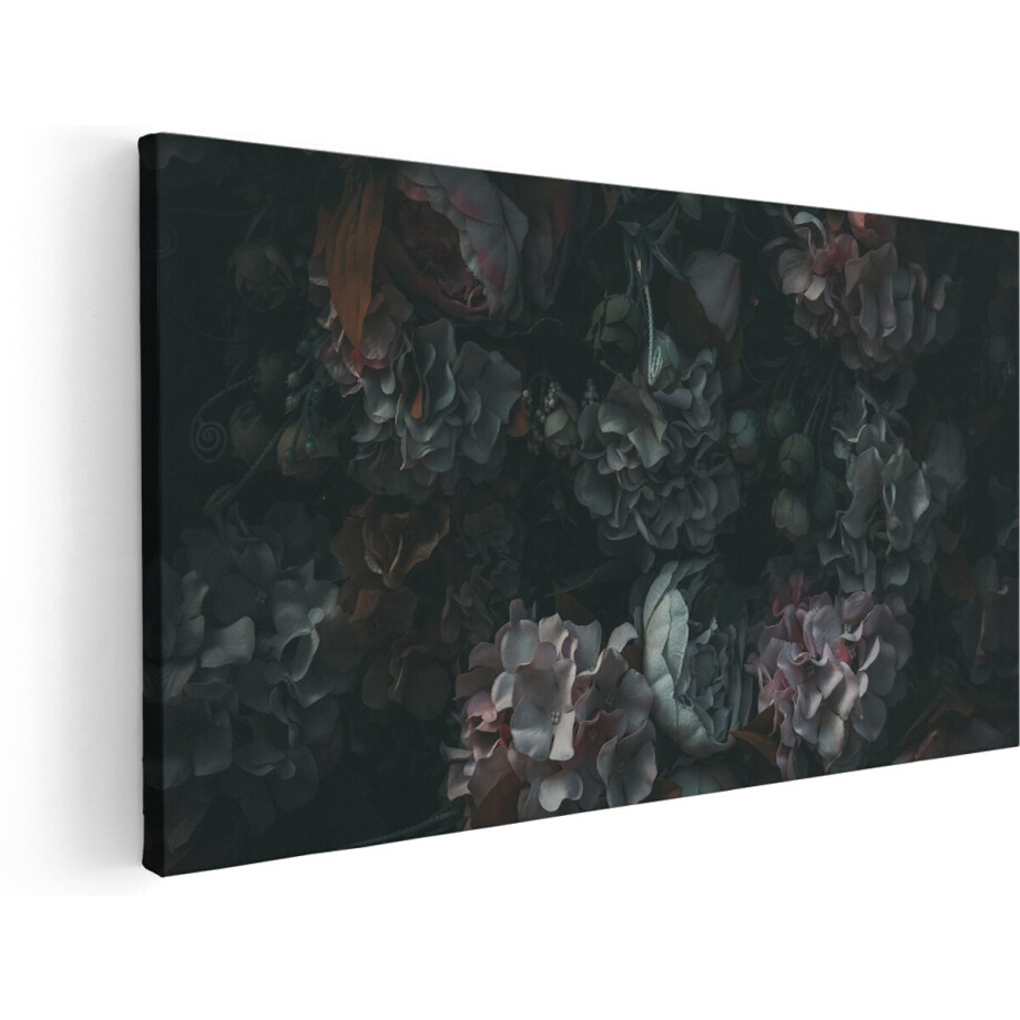 Artaza Canvas Schilderij Bloemen In Het Donker - Duisternis - 180x90 cm - Groot - Wanddecoratie Woonkamer - Schilderijen - Muurdecoratie afbeelding 1