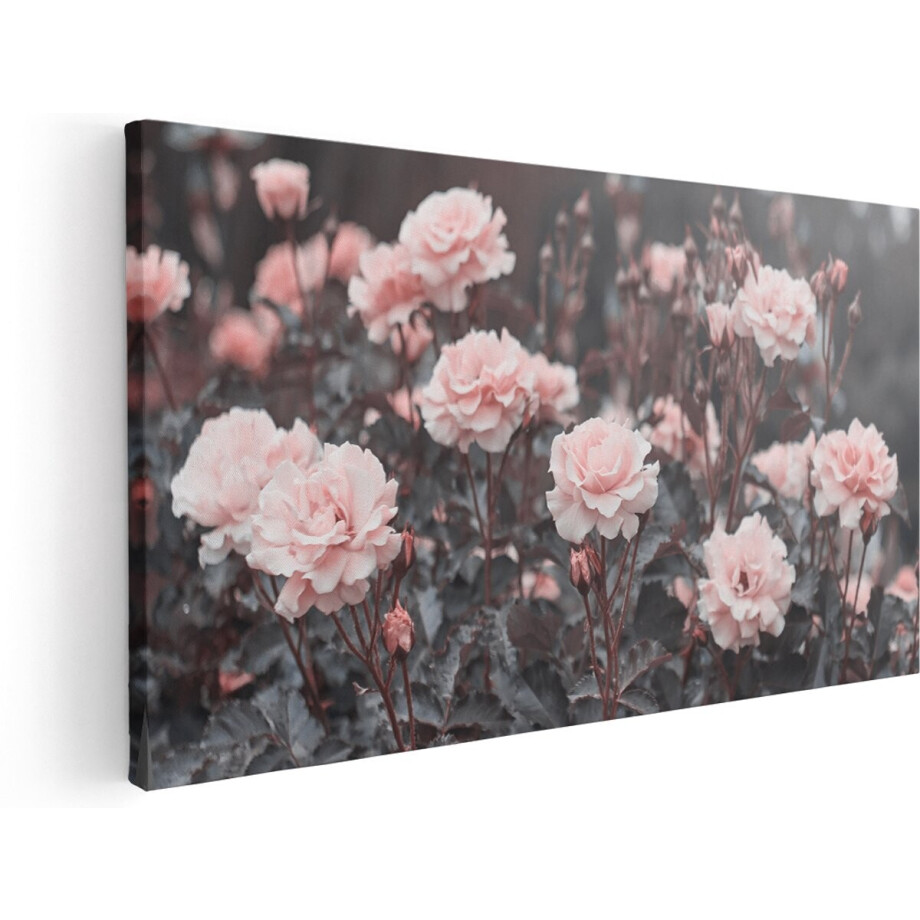 Artaza Canvas Schilderij Roze Rozen Bloemen - 140x70 cm - Groot - Wanddecoratie Woonkamer - Schilderijen - Muurdecoratie afbeelding 1
