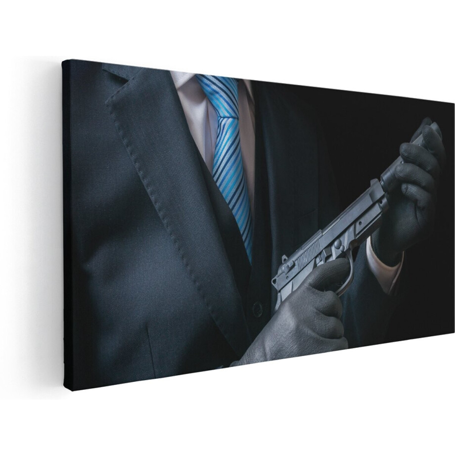 Artaza Canvas Schilderij Maffia Man Met Een Pistool In Handen - 160x80 cm - Groot - Wanddecoratie Woonkamer - Schilderijen - Muurdecoratie Artaza Canvas Schilderij Maffia Man Met Een Pistool In Handen - 160x80 cm - Groot - Wanddecoratie Woonkamer - Schilderijen - Muurdecoratie afbeelding 1