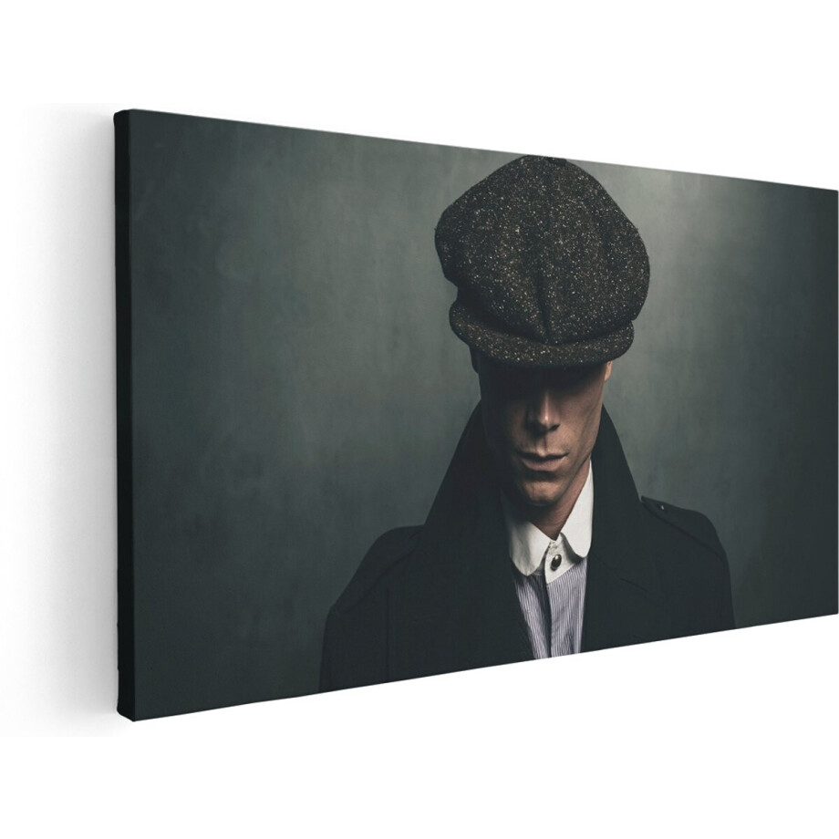 Artaza Canvas Schilderij Engelse Gangster Met Een Pet Uit Jaren 1920 - 180x90 cm - Groot - Wanddecoratie Woonkamer - Schilderijen - Muurdecoratie afbeelding 1