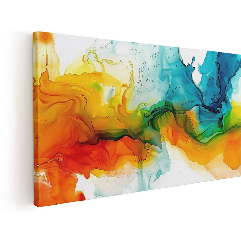 Artaza Canvas Schilderij Abstract Kleurrijke Vloeistoffen - 140x70 cm - Groot - Klein - Wanddecoratie Woonkamer - Schilderijen - Muurdecoratie afbeelding 1
