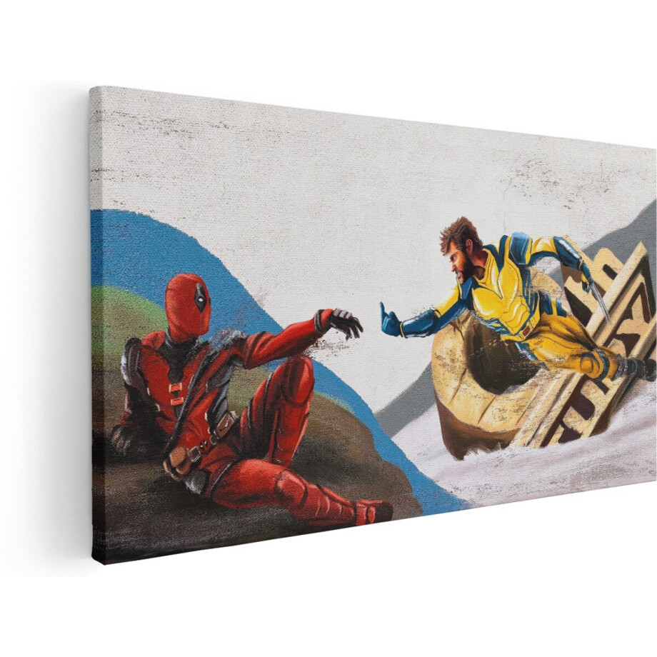 Artaza Canvas Schilderij Marvel - 160x80 cm - Groot - Wanddecoratie Deadpool Wolverine - Muurdecoratie Schepping Van Adam - Kamer Accessoires Film afbeelding 1