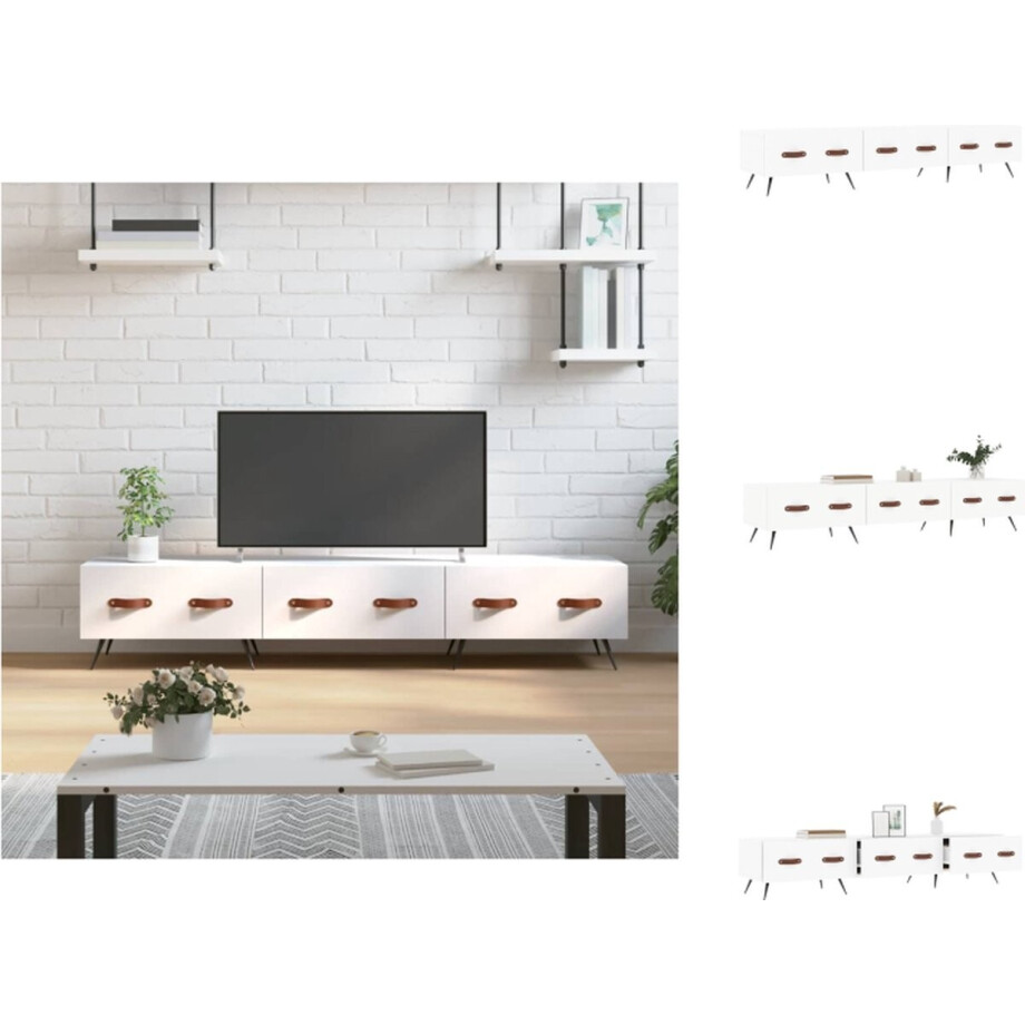 vidaXL - Tv-meubel - 150x36x30 - cm - bewerkt - hout - wit afbeelding 1