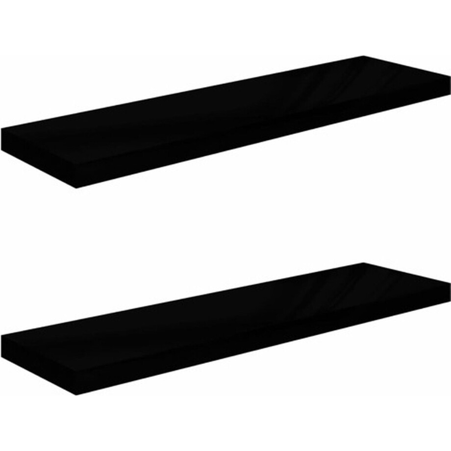 vidaXL - Wandschappen - zwevend - 2 - st - 90x23,5x3,8 - cm - MDF - hoogglans - zwart vidaXL - Wandschappen - zwevend - 2 - st - 90x23,5x3,8 - cm - MDF - hoogglans - zwart afbeelding 1