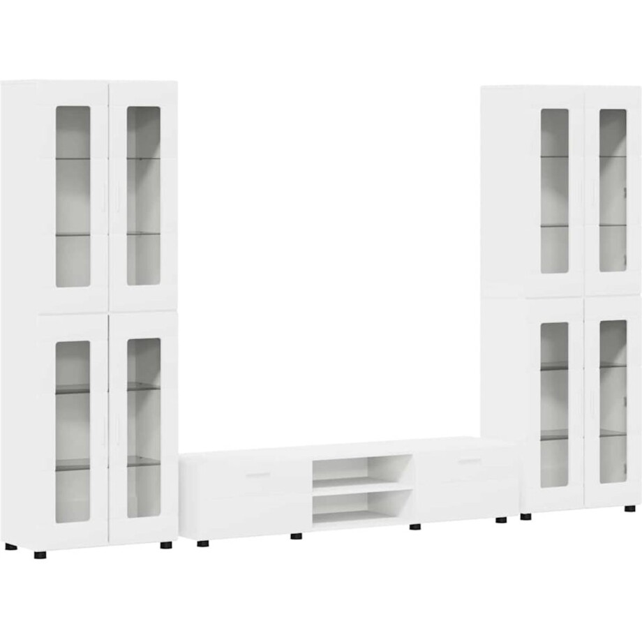 vidaXL - Tv-meubelset - met - lade - met - plank - FLORIN - Wit - Bewerkt - hout vidaXL - Tv-meubelset - met - lade - met - plank - FLORIN - Wit - Bewerkt - hout afbeelding 1