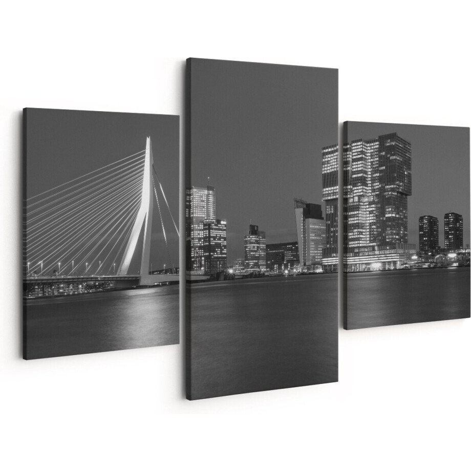 Artaza Canvas Schilderij Drieluik Rotterdamse Skyline - Zwart Wit - 150x120 - Groot - Foto Op Canvas - Canvas Print afbeelding 1