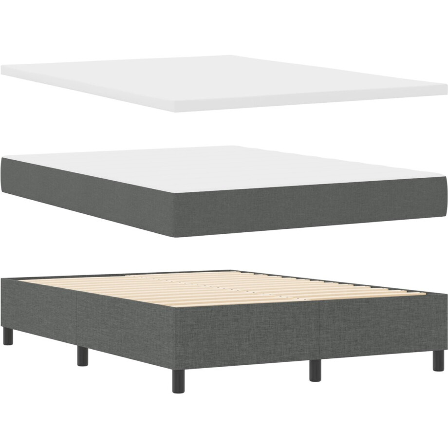 vidaXL - Boxspring - bed - met - kussen - Donkergrijs - 140 - x - 190 - cm - Stof afbeelding 1
